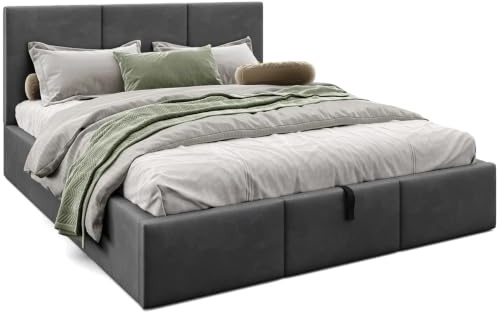 murando - Samt Polsterbett 140x200 cm, Graphit, mit Stauraum, Schlafzimmer | Stabiles Bettgestell mit Stauraum, inklusive Lattenrost, pflegeleichter Samtbezug, langlebig, stilvoll, modern, bequem