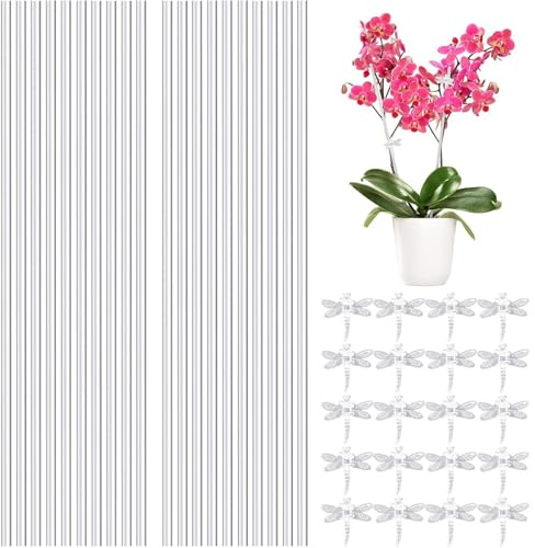 Pflanzenstäbe – 17,52 Zoll 20 Stück | Pflanzenstützstäbe Aus Acryl Mit | Clips | Orchideen-Stützklammern | Transparente Pflanzenunterstützungsstrukturen Für Aufrechtes Wachstum Von Weinreben, Pflege