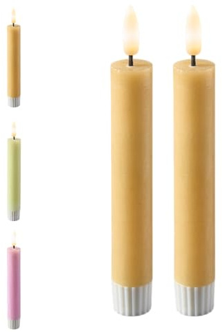 Florissima 2er Set LED Stabkerzen mit Fernbedienung - Echtwachs-Optik & Flackernde Flamme - Batteriebetrieben mit Timer (Gelb, Ø 3 cm H: 24,5 cm)