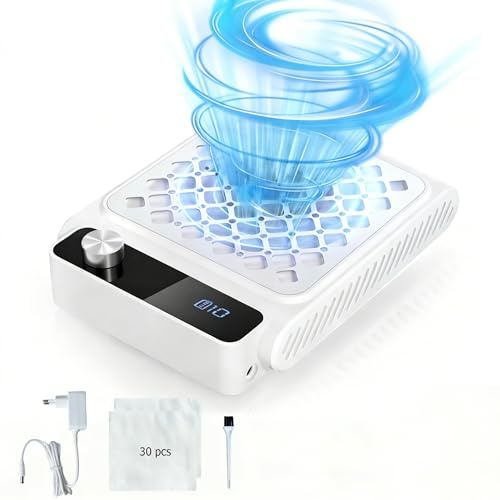 Aspirateur à ongles avec 10 niveaux d'aspiration et 30 filtres, 6000 tr/min, aspirateur silencieux pour ongles, batterie rechargeable sans fil, aspirateur professionnel pour gel et manucure