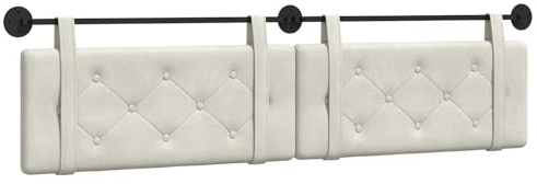 vidaXL Hängendes Kopfteil Creme Samt, Moderner rechteckiger Wand-Headboard aus Samt, bezogen mit Bändern, Knopfsteppung für entspannende Schlafzimmer-Deko