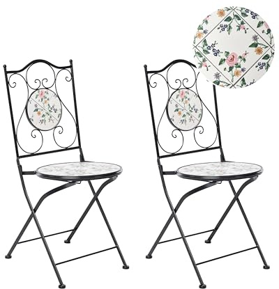 Beliani Gartenstuhl 2er Set Metall schwarz mit Mosaik Blumenmuster Vintage Stil Collio