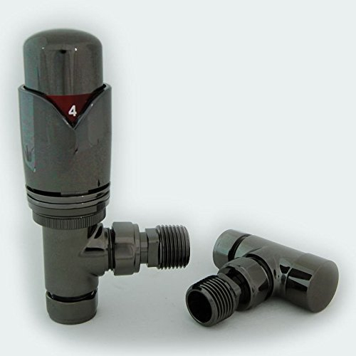 Realm Thermostatic Radiator Valve Set - Black Nickel Radiator Valves inc. Angled TRV & Lockshield