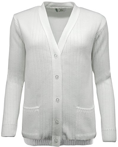 Green Play CHOOSE TO PLAY Womens Premium White Ribbed Plain Cardigan - Ideal 4 Bowls (5XL)