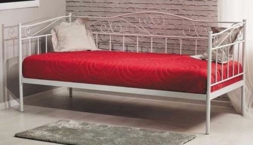 naka24 Metallbett Lattenrost Bettgestell Sofa Metallsofa Einzelbett Jugendbett BIRMA (Weiß)