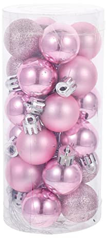 OULII Palline per Albero di Natale Sfere Palle da Appendere per Decorazione Natalizia 24PCS con Scatola Rosa