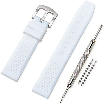 VINBAND Bracelet Montre Remplacer Silicone Bracelet Montre - 16mm, 18mm, 20mm, 22mm, 24mm Caoutchouc Montre Bracelet avec Acier Inoxydable Boucle (18mm, blanc)