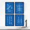 Nacnic Blau Musikinstrument Patent Poster 4er-Set. Vintage Stil Wanddekoration Abbildung von Konzert und Alte Erfindungen. Verschiedene musikalische Instrumentsteile Bilder ohne Rahmen. Größe A4.