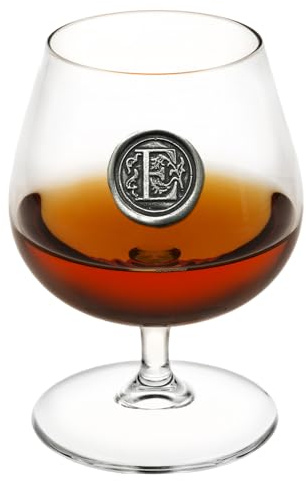 English Pewter Company 14.5oz Brandy Cognac Snifter Glass with Monogram Initial - Personalised Gift with Your Choice of Initial (E) [MON205]