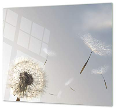 Cubre vitros de cristal templado - Tabla para cortar de cristal – Tabla para amasar y protector de vitro – UNA PIEZA (60 x 52 cm) o DOS PIEZAS (30 x 52 cm); D06 Serie Flores: Diente de león 1