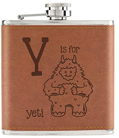 Letter Y is for Yeti 6oz PU Leather Hip Flask Tan