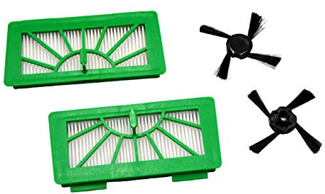 Premium Ersatzteile 2 Hepafilter Allergiefilter und 2 Seitenbürsten geeignet für Vorwerk Saugroboter VR 100 VR100 und NEATO XV11, XV12, XV15, XV21, XV25, XV Signature