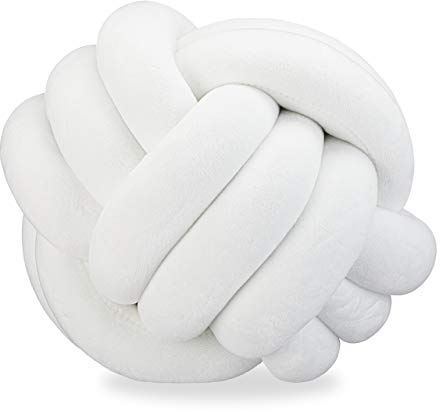 Relaxdays Knotenkissen, geknotetes Kissen für Sofa, Bett, dekorativ, skandinavisch, Zierkissen Knoten, Ø 25 cm, weiß