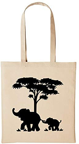 Huuraa Baumwollbeutel Elefanten Familie Geschenk Einkaufstasche Natural 10 Liter Baumwolle Elefanten Familie Accessoire
