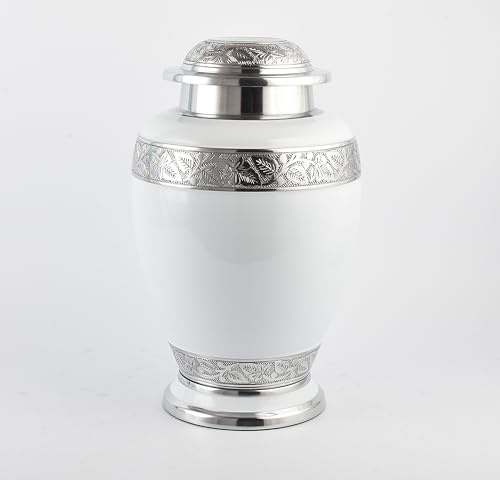 Cremation Urn for Two Adults – XXL Companion Ashes Container for Human Remains – Elegant Memorial Keepsake for Husband, Wife, or Loved Ones (Aluminium, White & Silver)