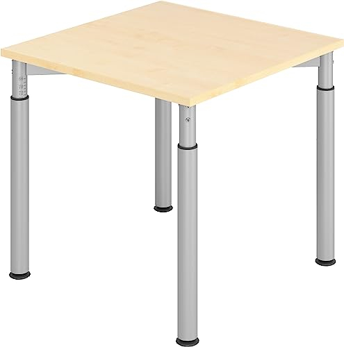 bümö höhenverstellbarer Schreibtisch 80x80 cm in Ahorn, Gestell Silber - PC Tisch höhenverstellbar & klein, höhenverstellbarer Tisch Büro, Kleiner Computertisch verstellbar, Y-Serie