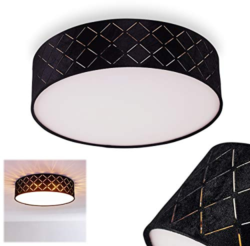 HOFSTEIN Deckenleuchte Chazy, runde Deckenlampe aus Kunststoff/Textil in Weiß/Schwarz/Gold, 2-flammig, 2 x E27-Fassung, Retro/Vintage-Design, ohne Leuchtmittel