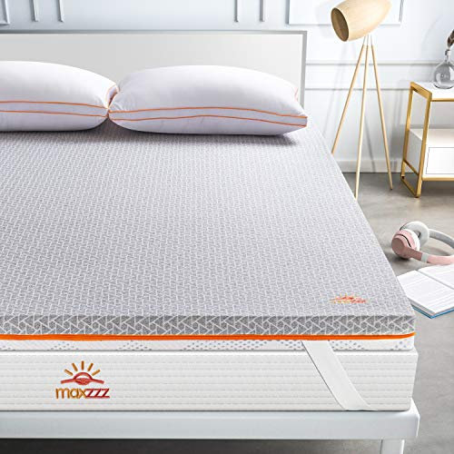 Maxzzz Topper Matelas viscoélastique 150 x 190 x 7,5 cm avec Housse hypoallergénique Infusion Charbon de Bambou Design ventilé Anti-acariens et Respirant Gris