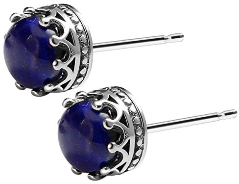 Jeweboo 925 Sterling Silber Krone Ohrringe mit Edelstein Heilkristallen und Edelsteinen Kristall Ohrstecker Schmuck Geschenk, Stein, Lapislazuli