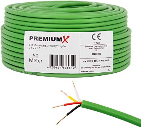 Premium X Cable de bus EIB KNX J-Y (ST) Yh 2 x 2 x 0,8 Eca cable bus de instalación cable de telecomunicaciones, cable de datos verde