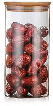 750ML Bocaux Conservation Verre Hermétique Bocal en Verre Borosilicate avec Couvercle en Bambou et Rondelle en Silicone Pot Récipient de Stockage des Aliments pour Grains Café Sucre Biscuits Farine