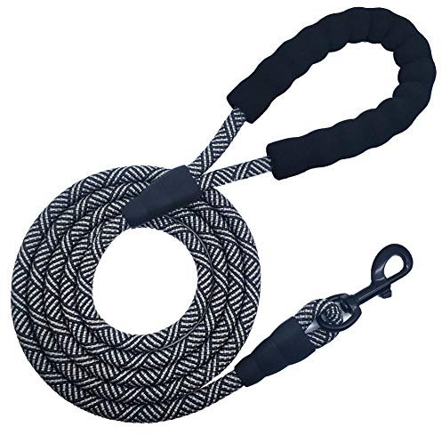MayPaw 7FT/8FT/10FT Strong Rope Dog Lead, 1/2 Thick Heavy Duty Climbing Nylon Medium Large Dog Lead with Soft Padded Handle for Outdoor Pets Walking Playing Exploring, Black, 12mm*3m