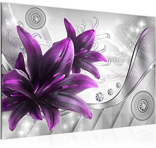 Runa Art Tableau mural Lys De Fleurs Moderne Tableau Decoracion Murale - abstrait Violet gris Salle 036815b