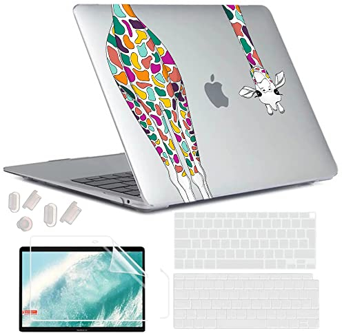 MUSHUI 4 in 1 Custodia per MacBook Air 13 Pollici 2020 2019 2018 Modello A2337 M1/A2179/A1932, Plastica Case Rigida & Tastiera Cover & Proteggi Schermo per MacBook Air 13,3, Giraffa 2