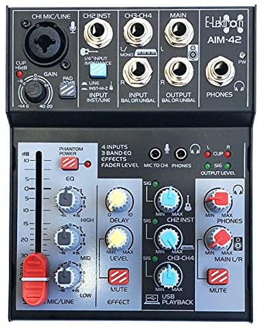 E-Lektron streaming Audio-Mixer Mischpult inkl. USB Audio-Interface Soundkarte (AIM-42)