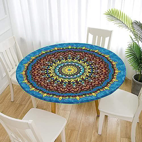 FANSU Runde Tischdecke Garten Abwaschbar, 3D Motiv Serie Polyester Fleckschutz Tischdecken Größe wählbar für Gartentisch, Outdoor in Kiche, Haushalt & Wohnen (Blaues Böhmen,150cm)