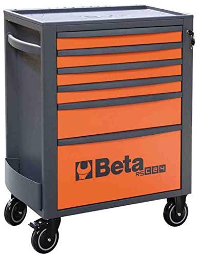 BETA Workshop Drawers and 4 Wheels Diameter 125 mm, Customisable Tool Chest with Integrable Accessories, Available in 7 Colours, Acrylonitrile Butadiene Styrene Wood, Orange/Anthracite, 6 cassetti