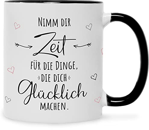 GRAVURZEILE Tasse mit Spruch - Nimm dir Zeit - Motivierendes Geschenk für Kinder Freunde & Familie - Geschenk für Frauen Männer - Geschenk für Sie & Ihn - Kaffeetasse - Farbe: Schwarz & Weiß
