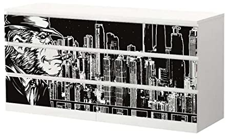 MyMaxxi | Klebefolie Möbel kompatibel mit IKEA Malm Kommode 6 Schubladen | Motiv Crime City schwarz | Möbelfolie selbstklebend | Dekofolie Tattoo Aufkleber Folie für Wohnzimmer und Kinderzimmer