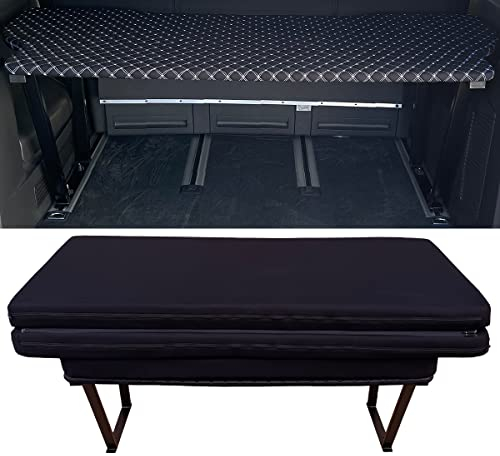 BREMER SITZBEZÜGE Multiflexboard kompatibel mit VW T5 T6 T6.1 Multivan Bettverlängerung Camper Schlafauflage Höhe 51cm inkl. Konsolen & Klappmatratze Schwarz Gestepptes Muster Weiß MF408