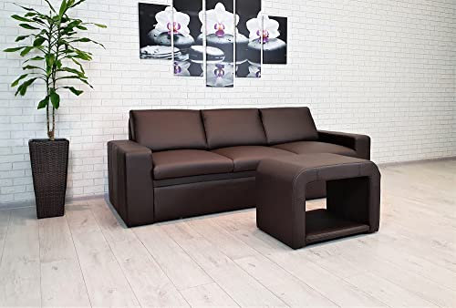 Quattro Meble Dunkelbraunes Echtleder 3 Sitzer Sofa Atlanta FS mit Schlaffunktion + Couchtisch Ledersofa Couch Echt Leder große Farbauswahl !!! (3 er 230 cm + Couchtisch 70x45 cm)
