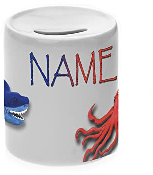 Maus-Design Keramik Spardose personalisiert mit Name, Hai | Schriftartwahl