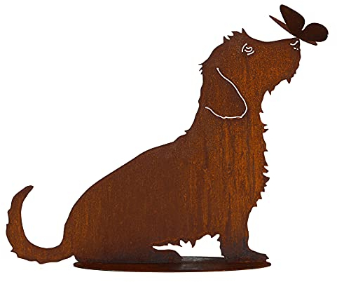 Carina`s Traumhafte Deko - Rostdeko Rauhaardackel mit Schmetterling auf der Nase - Dackel Teckel Hund Rost Dekoration Garten