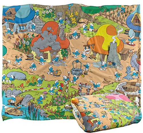 The Smurfs Smurf Village Superweiche Kuscheldecke mit seidigem Griff – 152 x 127 cm