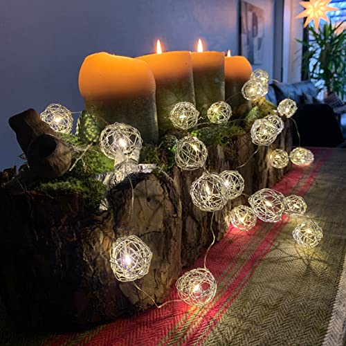 LED Lichterkette 3m Stimmungslicht Kugeln Bälle Bilder Kinderzimmer Hochzeit Beleuchtung Fotoclips (3 meter Silber Drahtkugel)