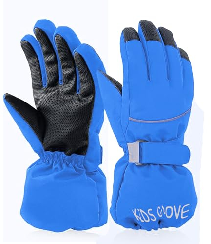 FINGER TEN Skihandschuhe Kinder wasserdichte Snowboard Handschuhe Winter Warme Kinderski Fäustlinge Winddichte Schneehandschuhe Ski Skifahren Outdoor Schihandschuh Sporthandschuhe (Blau, M)
