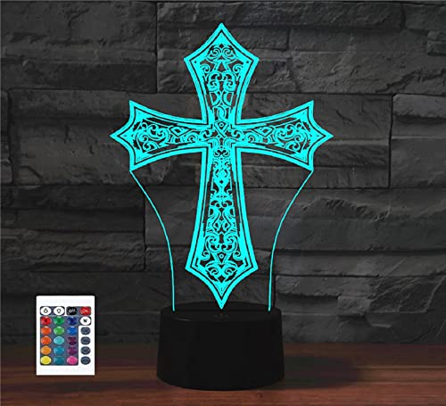SUPERRUIDALONG 3D-Kreuz Gottes Fernbedienung, 16 Farben, Nachtlichter, Illusion, Acryl, LED-Tischlampe, Nachttischlampe, Kinderzimmer, Schreibtisch, Dekoration, Geburtstagsgeschenk, Spielzeug für