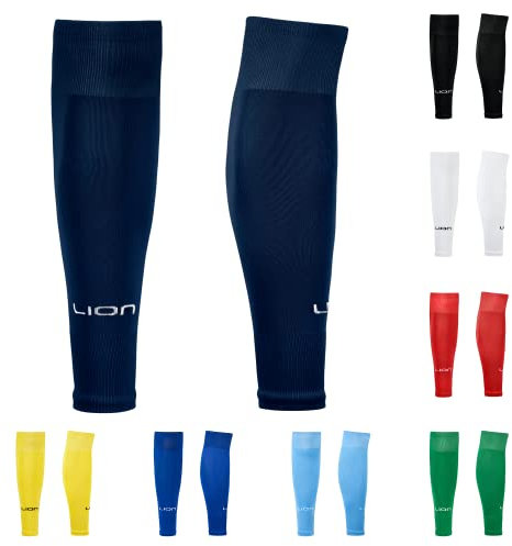 LION SPORTSWEAR Football Sock Sleeves To Accompany Grip Socks - Fits Over Calf/Shin Pads - Variety Of Colours To Match Your Team Kit (Navy)