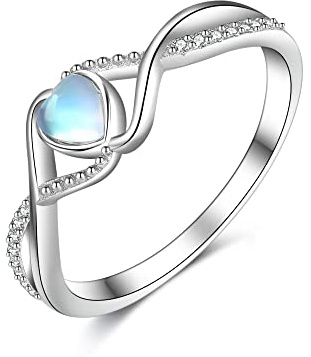 Herz Mondstein Ringe 925 Sterling Silber Infinity Ringe Unendlichkeit Liebe Schmuck Damenringe Geschenk für Damen Frauen Größ O&Q