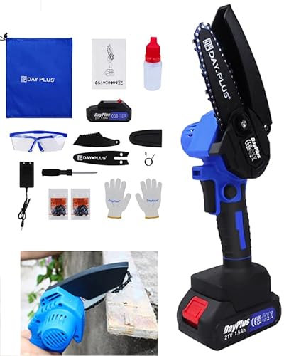 Mini motosega da 21 V, batteria con 1 batteria da 1,5 Ah e caricabatterie, motosega elettrica con 2 catene, 1 piastra di guida per giardinaggio e legno