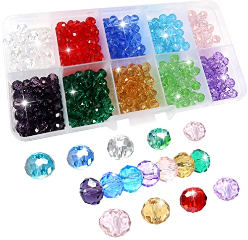 TOAOB 500 Piezas Cuentas de Vidrio 6 mm Polifacético de Cristal Facetado Checas 10 Colores Transparentes Redondas Granos de Cristal para Hacer Bisuteria y Manualidades Collares Pulseras Accesorios
