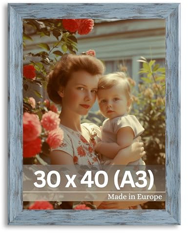 VictoR Bilderrahmen Vintage Vincent in Grau Blau 30x40 cm (A3) - Vintage Fotorahmen Landhaus - Deko Rahmen mit bruchsicherem Acrylglas - Bilderrahmen A3 Grau Blau