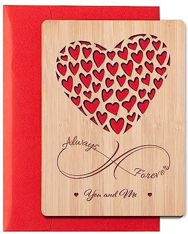 Gowelly Valentinstag Karte, Jahrestag Geschenk für Sie und Ihn Grußkarte aus Bambus mit Umschlag, Valentinstagsgeschenk Partner Geschenke für Sie Ihn, Liebe Karte Geburtstagskarte für Ehemann Ehefrau