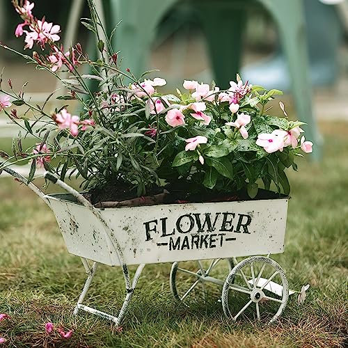 Z² BellaDecor Vintage Metal Wagon Planters for Outdoor Plants Wagon Planter Garden Wagon Plant Stand Rustic Pots for Plants Flower Market Metal Cart Garden Decor