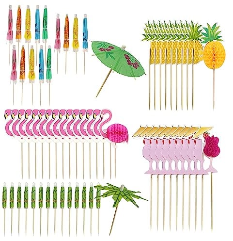 65 Pieces of Cocktail Accessories, Colorful Drink Accessories, Cocktail Party Decorations, Food and Drink Decoration for Summer Party, Wedding, Beach Hawaiian Tropical Theme Party