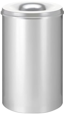 PROREGAL Selbstlöschender Papierkorb & Abfallsammler aus Metall | 110 Liter, HxØ 72x47cm | Silber